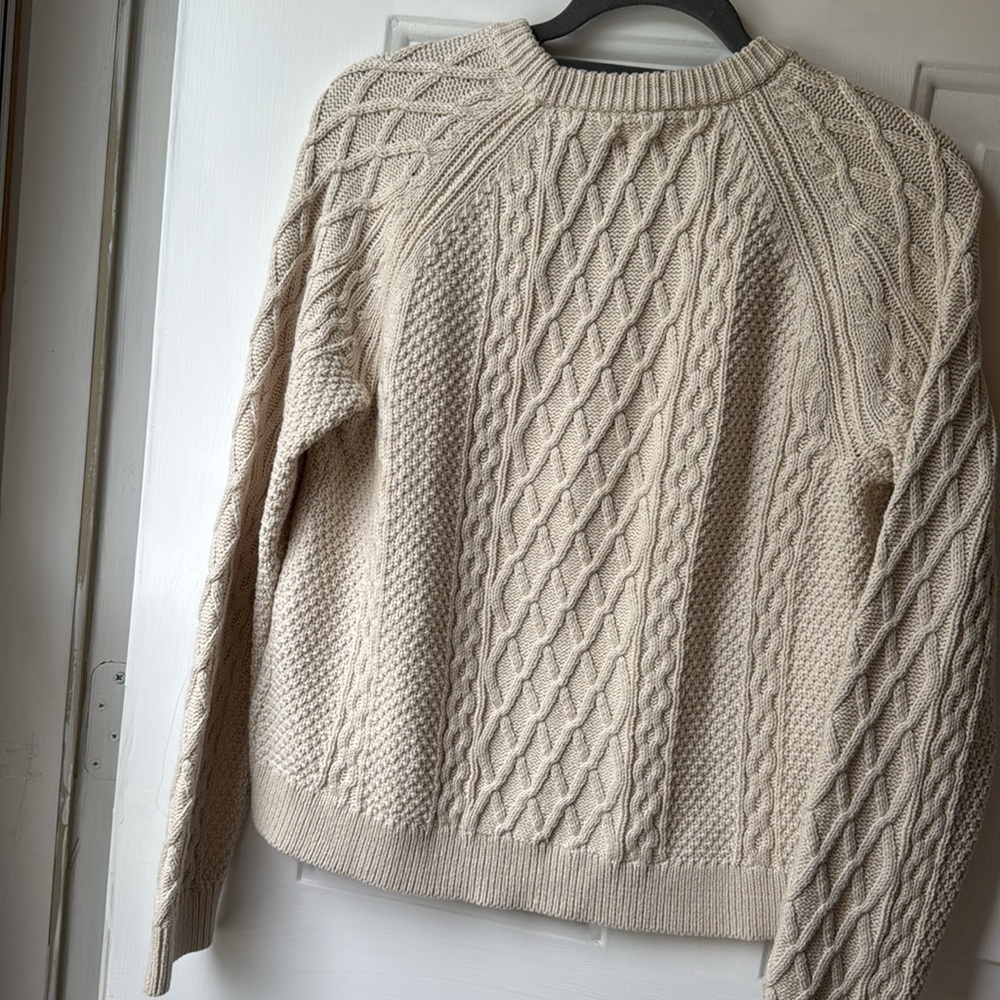 SOLD!‼️J Crew Cable Knit Sweater S cream Crew Womens BT229 Fisherman 100% cotton - Picture 7 of 7